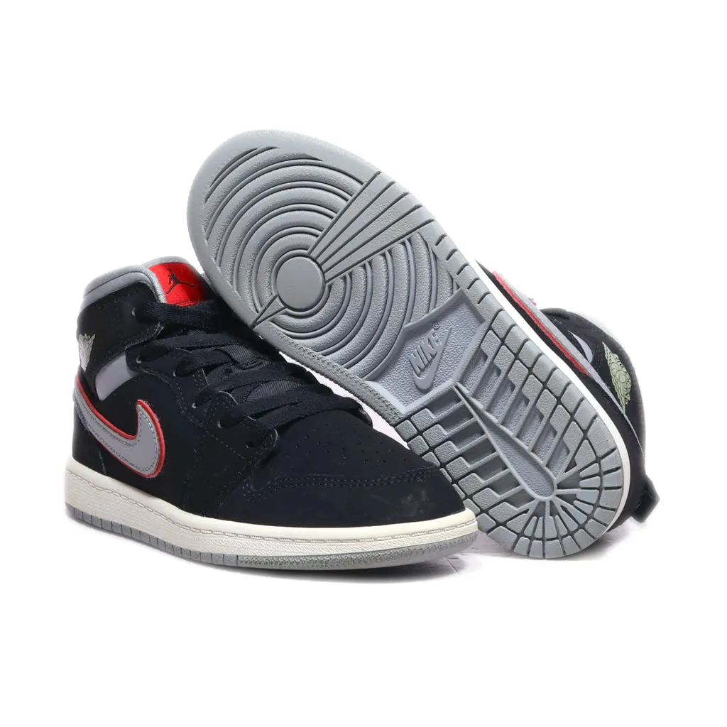 Air Jordan 1 Mid Sneakers Leather Black Colour For Kids