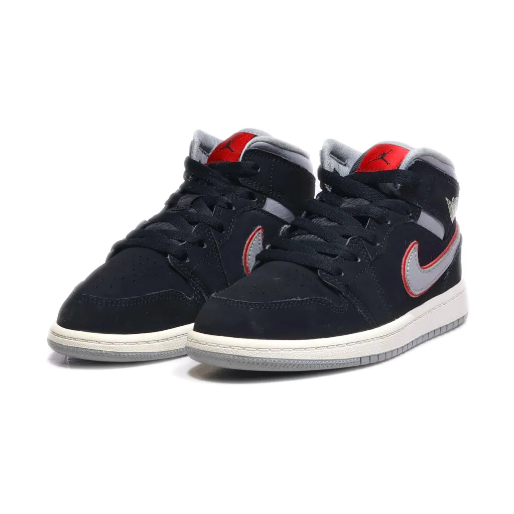Air Jordan 1 Mid Sneakers Leather Black Colour For Kids