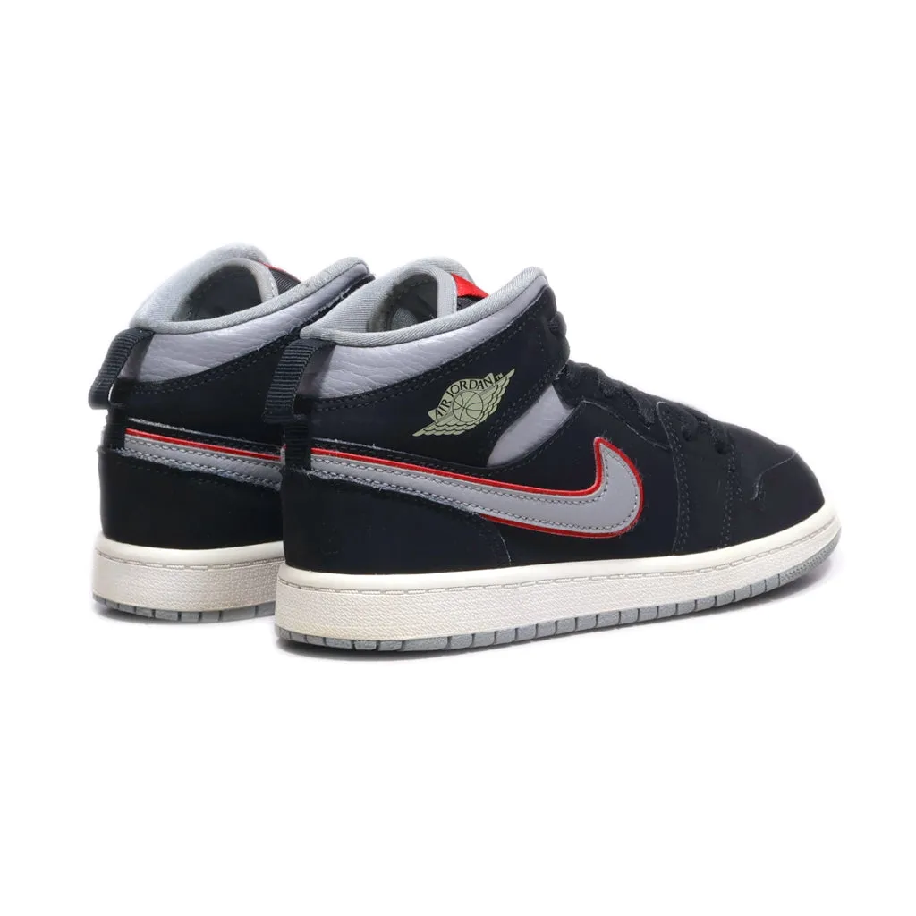 Air Jordan 1 Mid Sneakers Leather Black Colour For Kids
