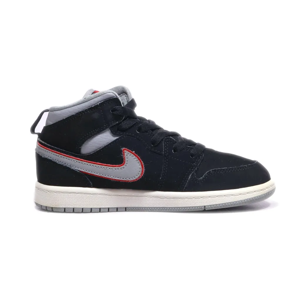 Air Jordan 1 Mid Sneakers Leather Black Colour For Kids