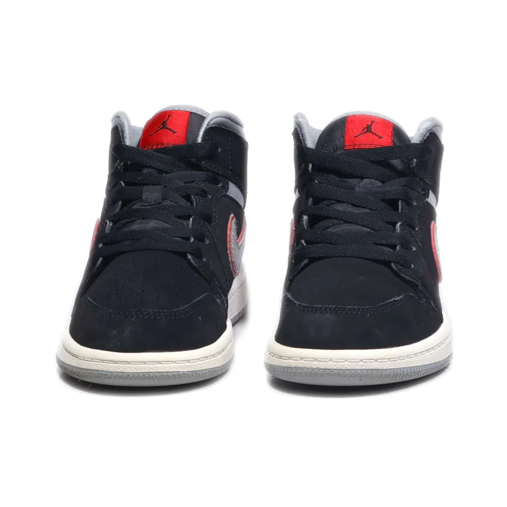 Air Jordan 1 Mid Sneakers Leather Black Colour For Kids